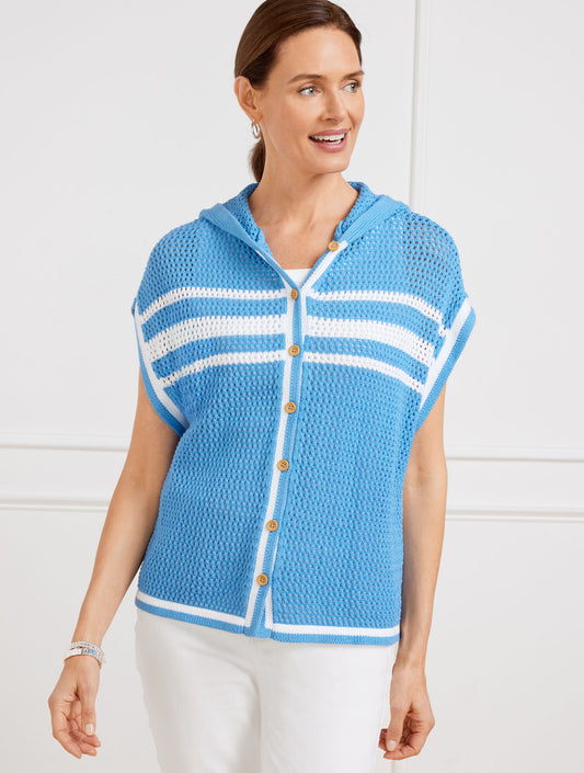 Talbots OPEN STITCH HOODED STRIPED PONCHO