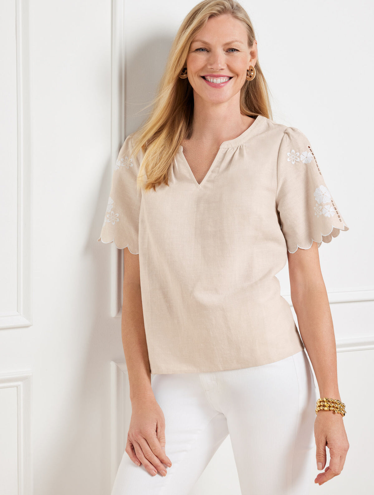 Talbots EMBROIDERED LINEN COTTON TOP