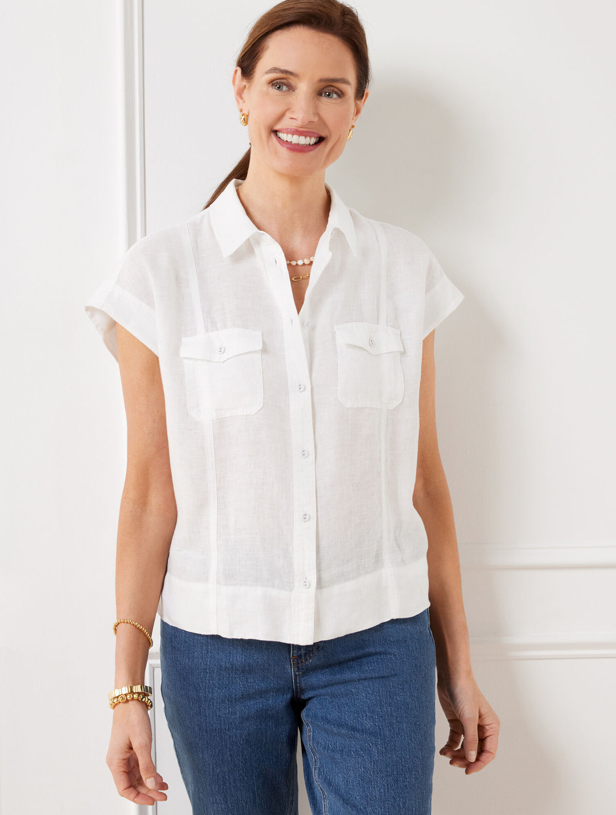 Talbots EXTENDED SHOULDER LINEN SHORT SHIRT