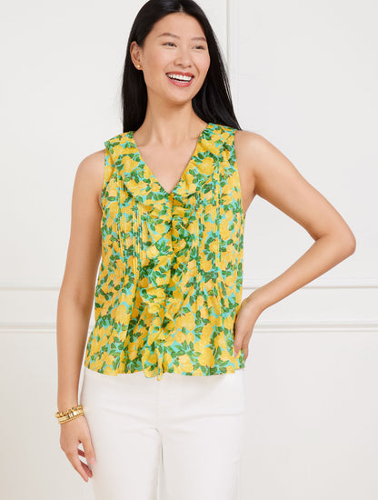 Talbots PINTUCK RUFFLE TRIM TOP - LEMON BUNCHES