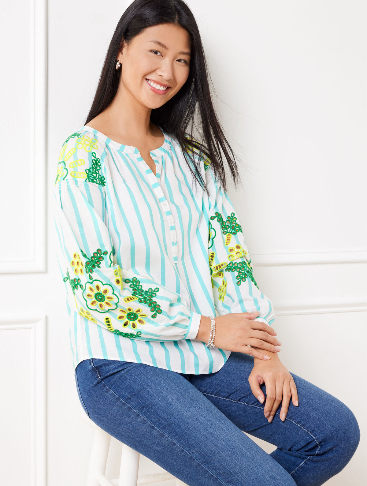 Talbots EMBROIDERED TOP - PARK STRIPE