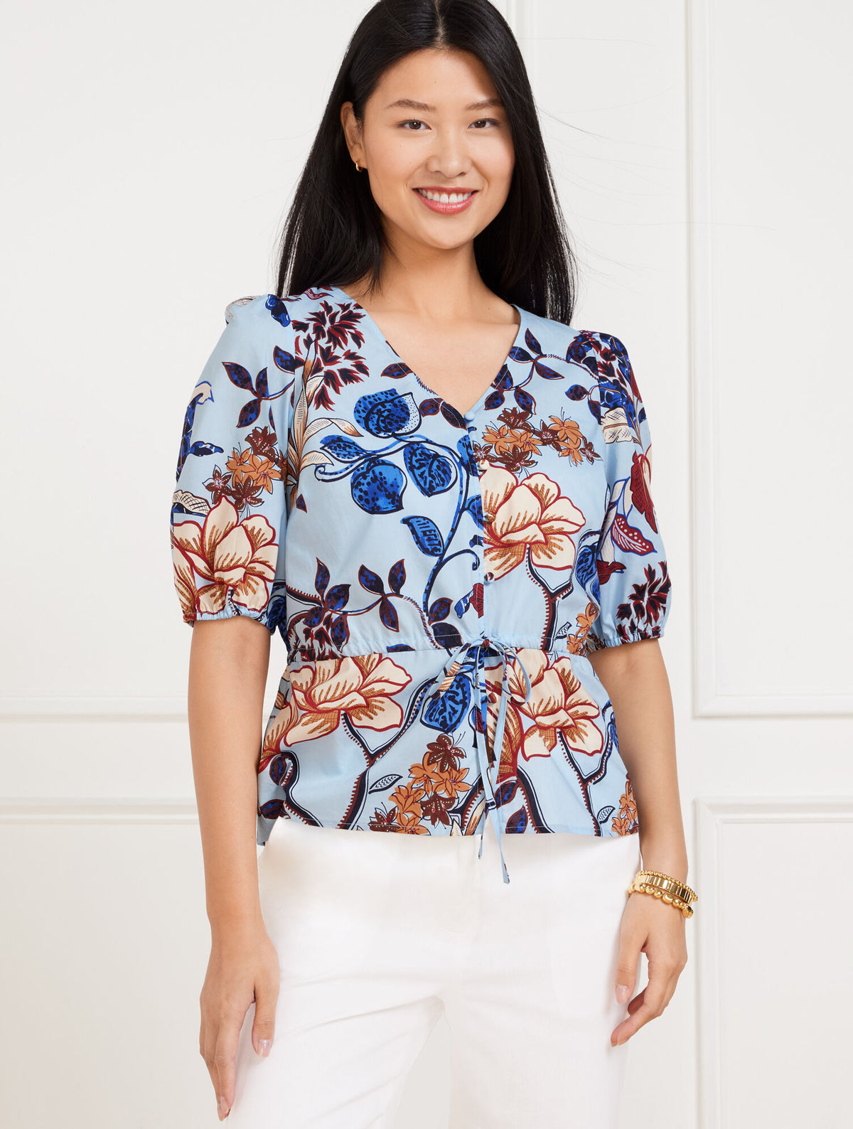 Talbots TIE WAIST PEPLUM TOP - VERDANT BOTANICAL