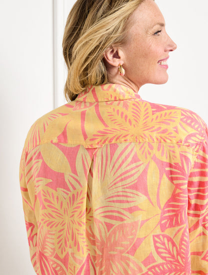 Talbots LINEN SHORT SHIRT - WATERCOLOR BOTANICAL