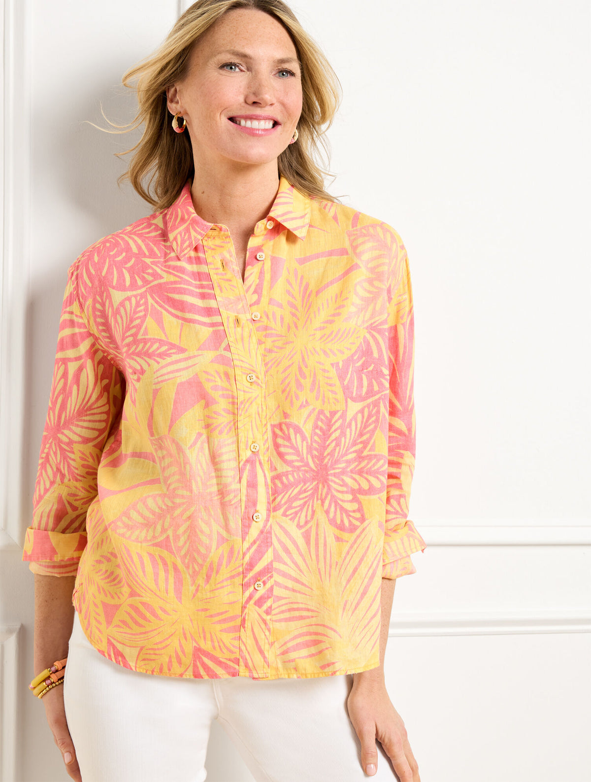 Talbots LINEN SHORT SHIRT - WATERCOLOR BOTANICAL