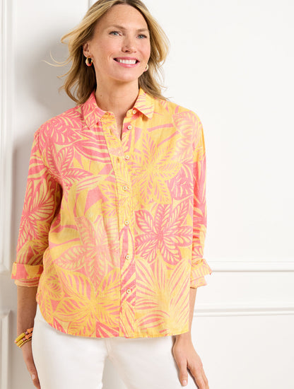 Talbots LINEN SHORT SHIRT - WATERCOLOR BOTANICAL