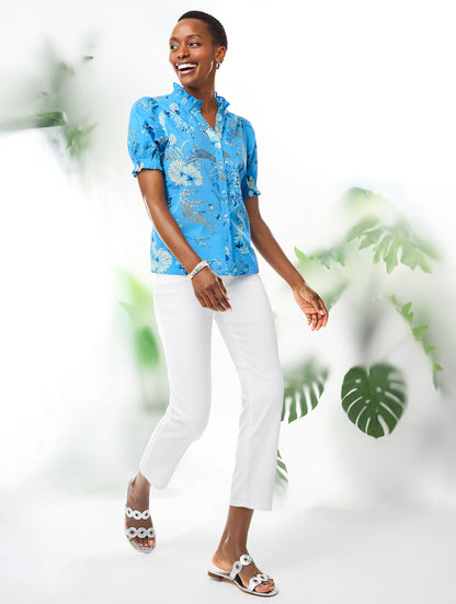 Talbots SMOCKED SLEEVE TOP - LEAFY GARDEN