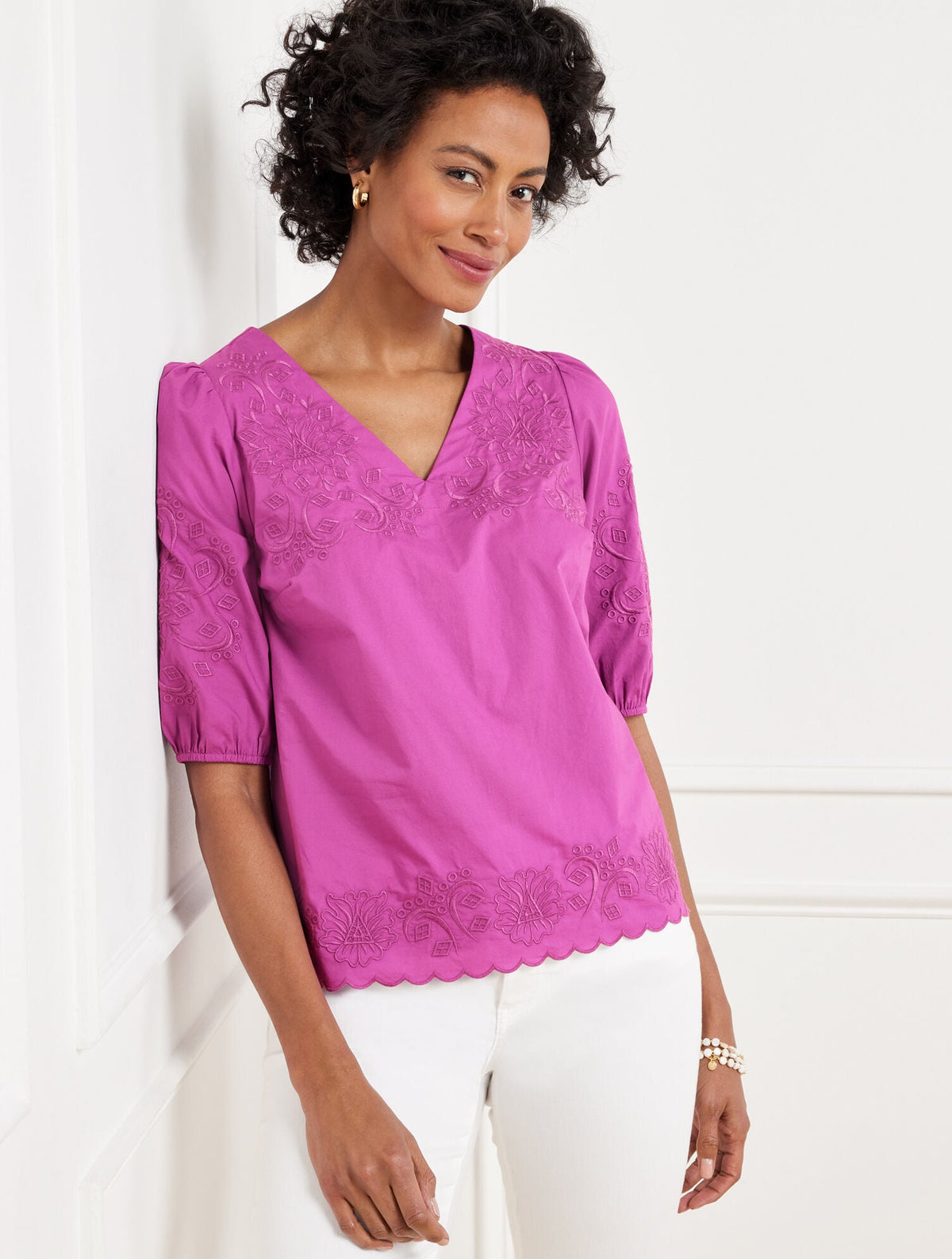 Talbots EMBROIDERED POPLIN TOP