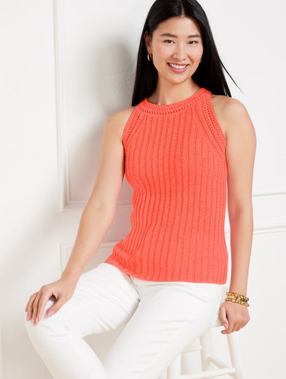 Talbots CROCHET TRIM HALTER SWEATER TANK