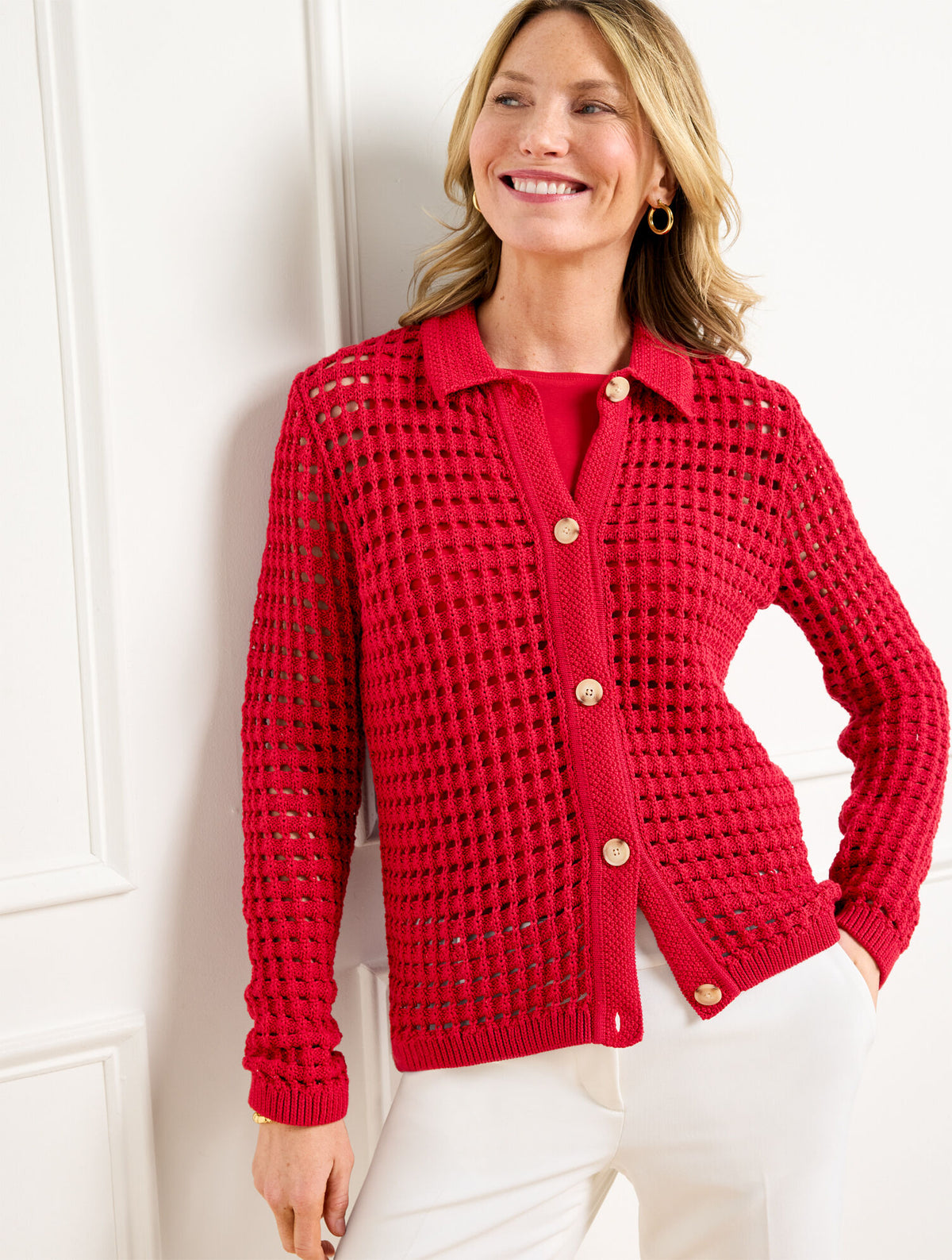 Talbots OPEN STITCH POLO CARDIGAN