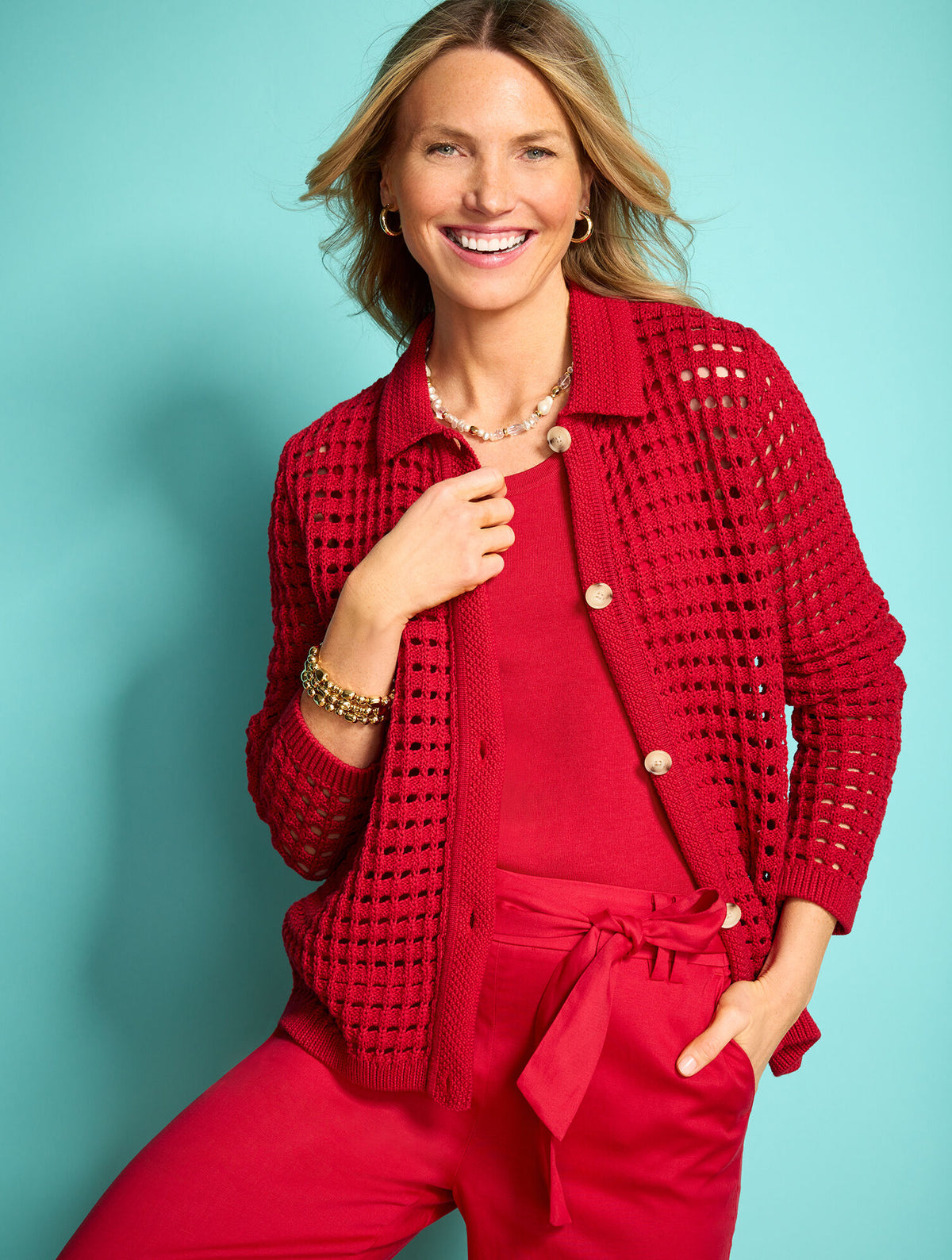 Talbots OPEN STITCH POLO CARDIGAN