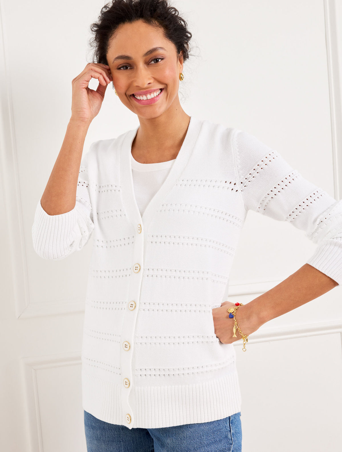 Talbots V-NECK POINTELLE GIRLFRIEND CARDIGAN