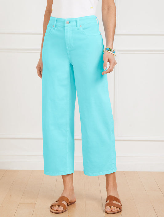 Talbots HIGH WAIST WIDE CROP JEANS - VIVID TURQUOISE