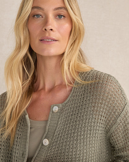 Talbots ORGANIC COTTON LINEN OPEN STITCH CARDIGAN