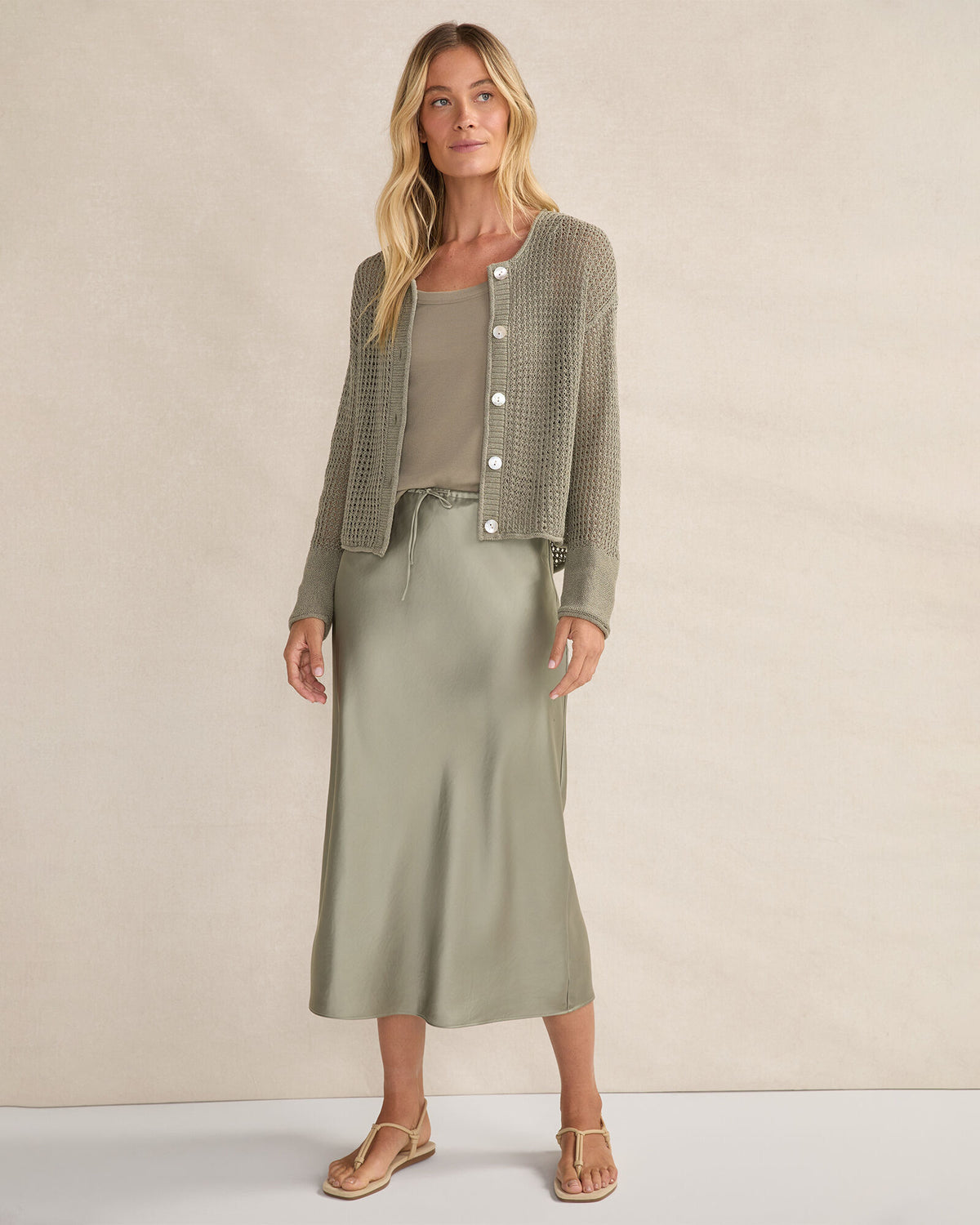 Talbots ORGANIC COTTON LINEN OPEN STITCH CARDIGAN