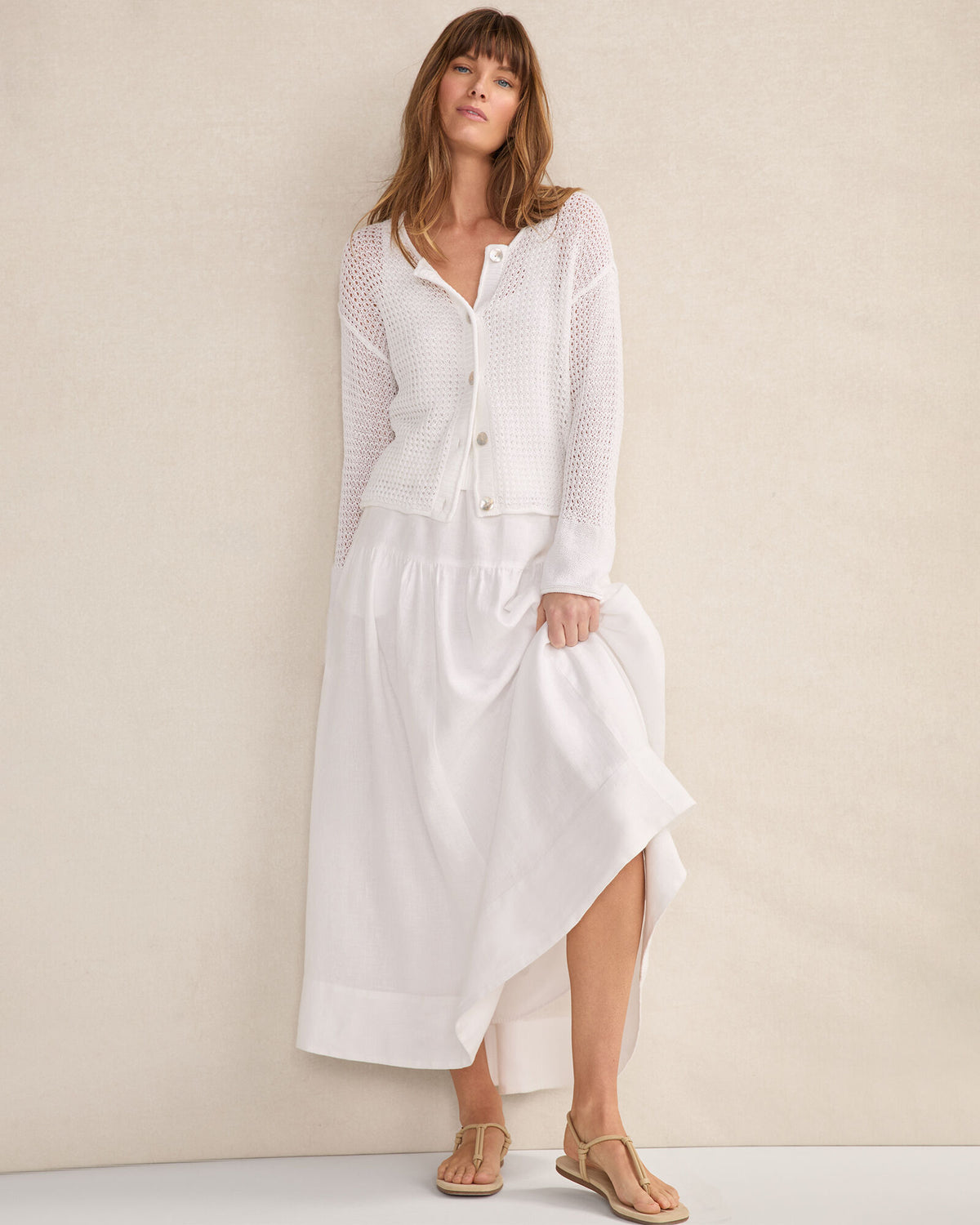 Talbots ORGANIC COTTON LINEN OPEN STITCH CARDIGAN