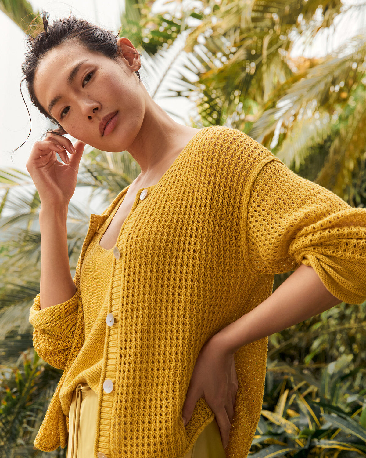 Talbots ORGANIC COTTON LINEN OPEN STITCH CARDIGAN