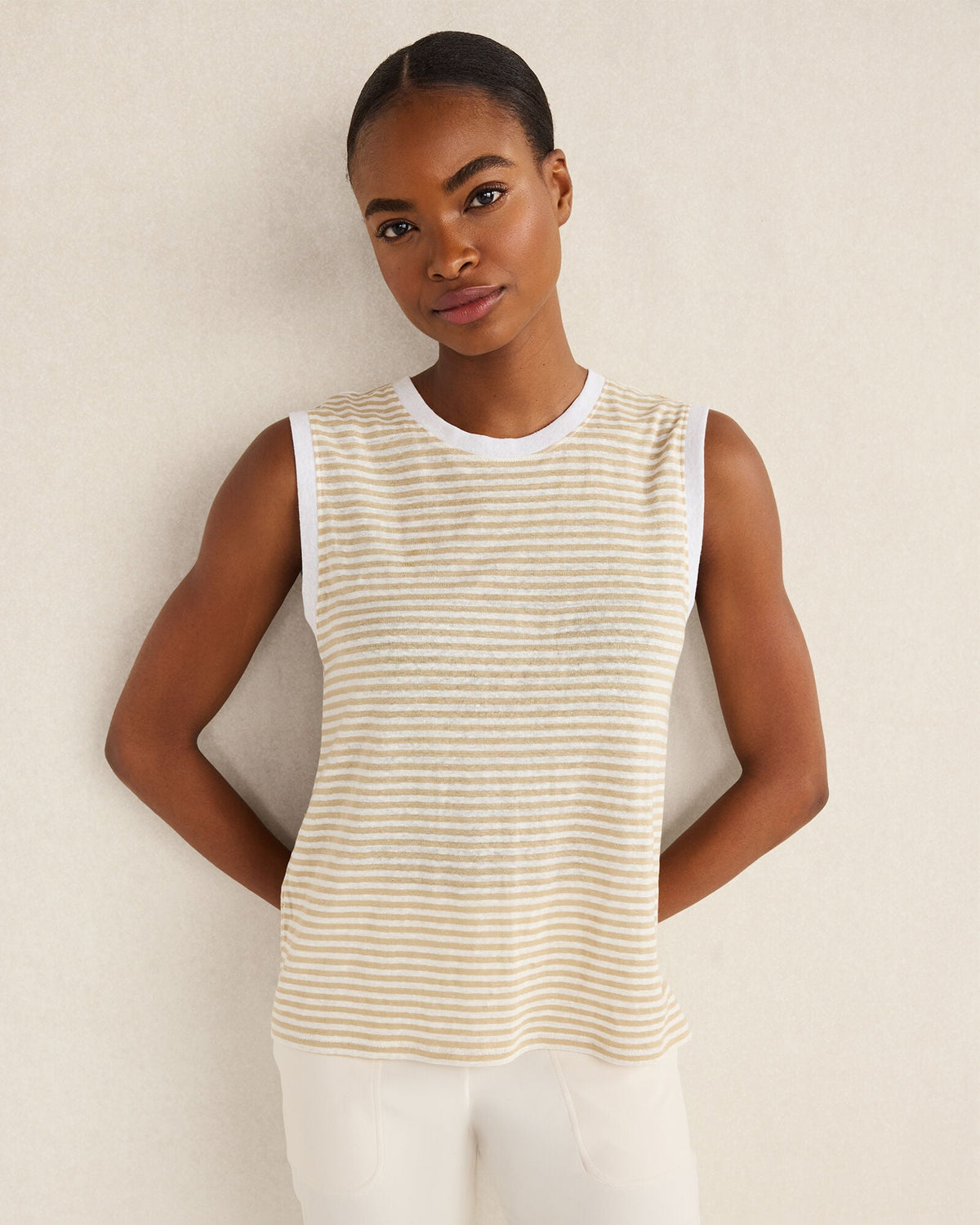 Talbots LINEN STRIPE CREWNECK TANK
