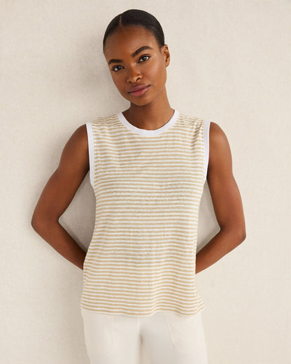 Talbots LINEN STRIPE CREWNECK TANK