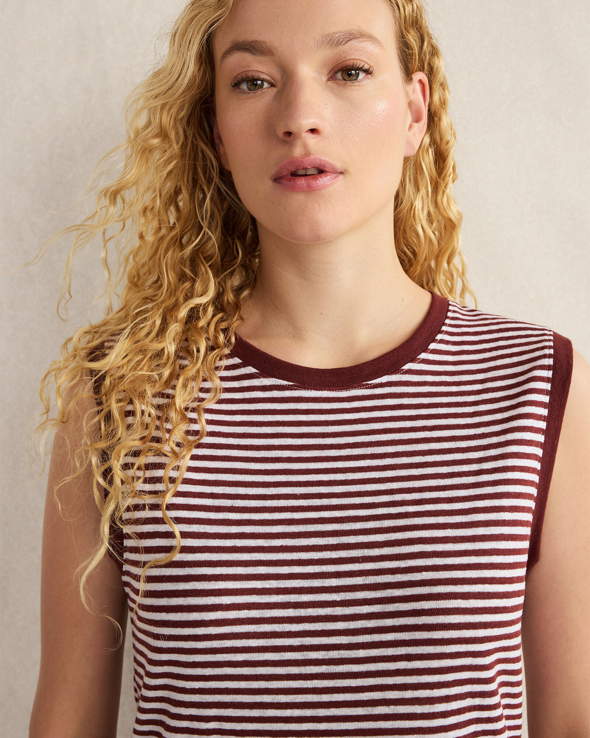 Talbots LINEN STRIPE CREWNECK TANK