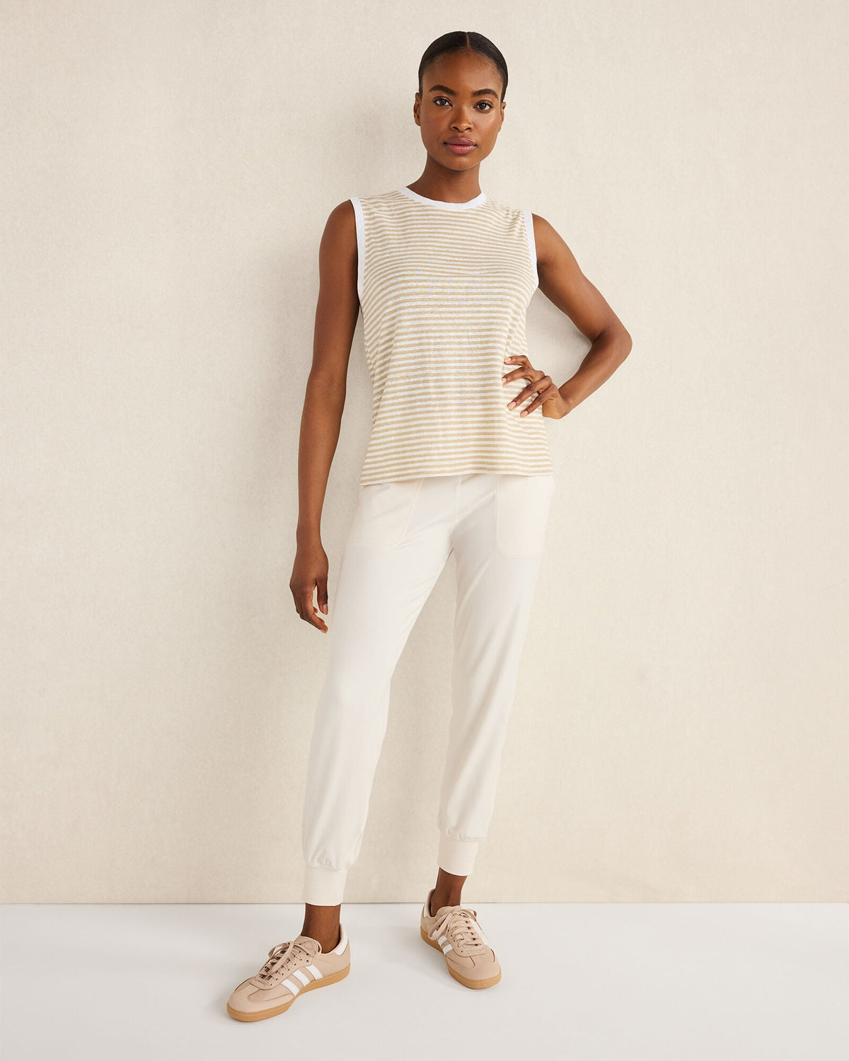 Talbots LINEN STRIPE CREWNECK TANK