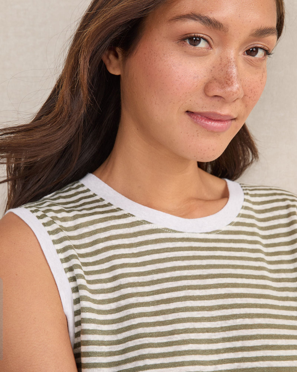 Talbots LINEN STRIPE CREWNECK TANK
