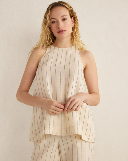 Talbots LINEN BLEND DOBBY STRIPE TOP