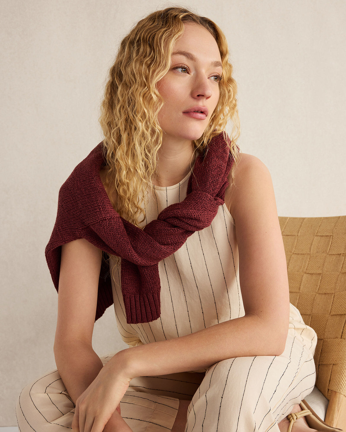 Talbots LINEN BLEND DOBBY STRIPE TOP