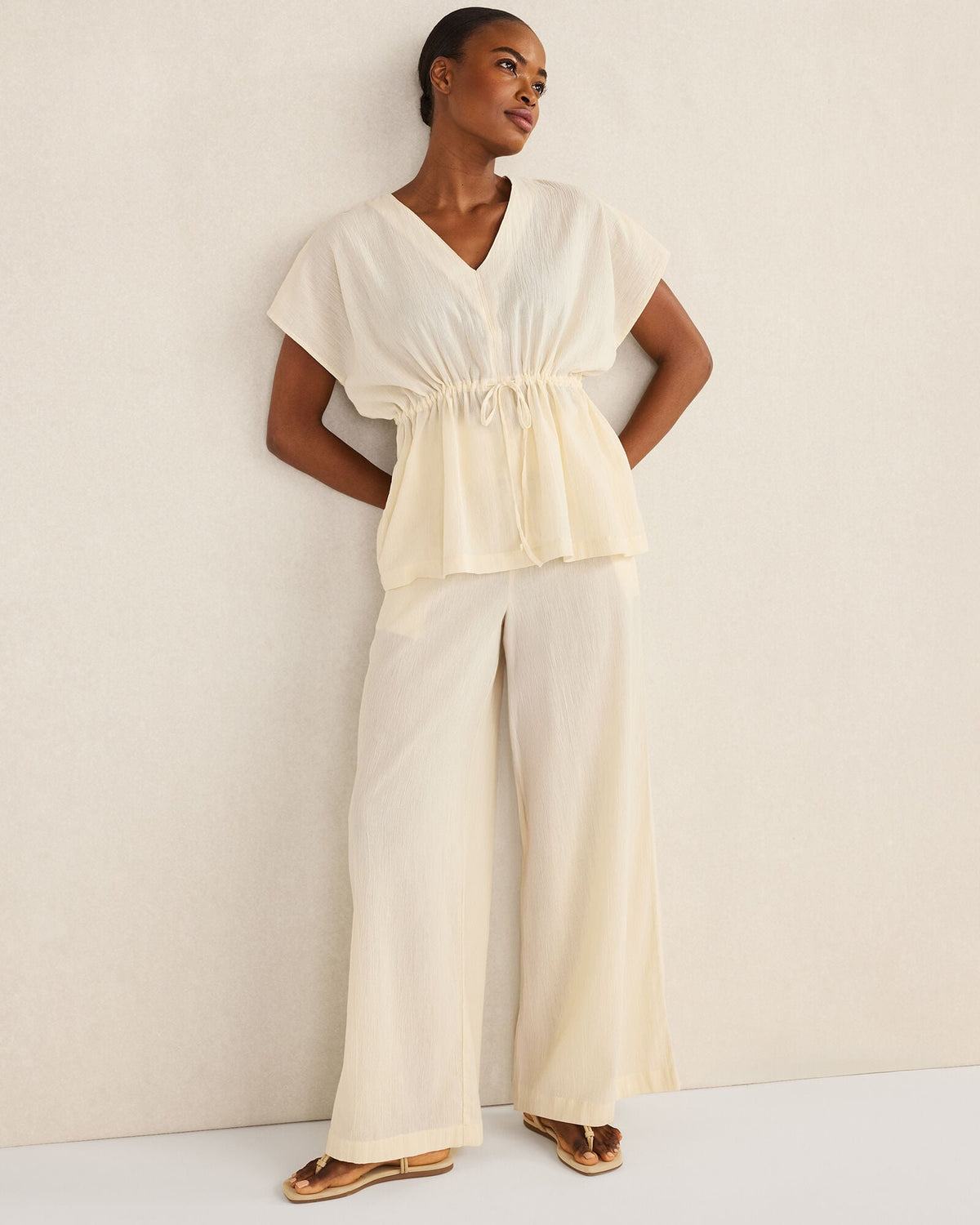 Talbots ORGANIC COTTON CRINKLE GAUZE WIDE LEG PANTS