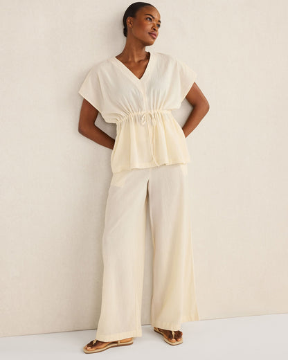 Talbots ORGANIC COTTON CRINKLE GAUZE WIDE LEG PANTS