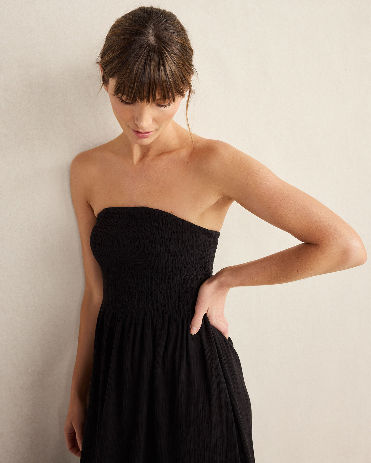Talbots ORGANIC COTTON CRINKLE GAUZE STRAPLESS DRESS