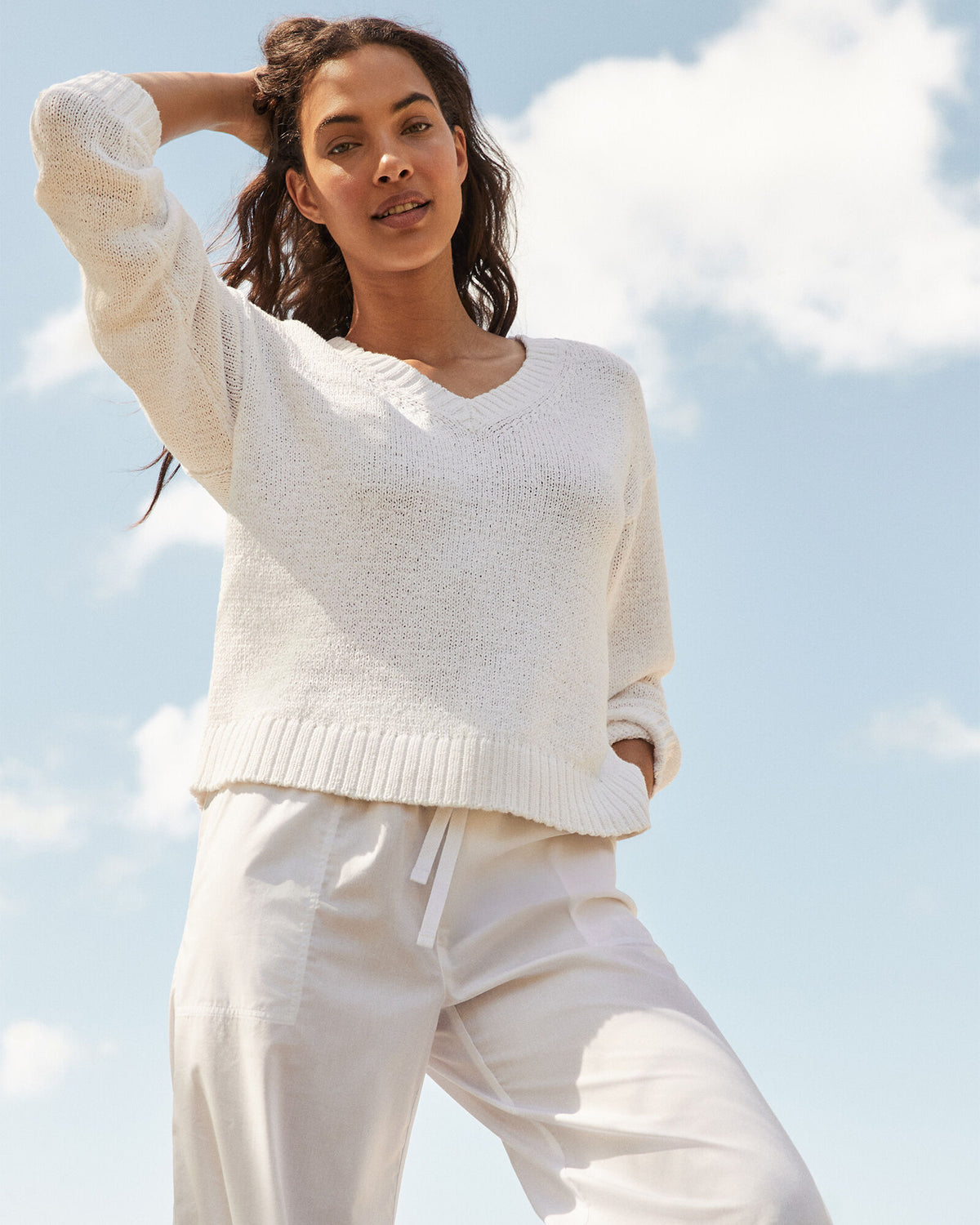 Talbots ORGANIC COTTON FLAT TAPE V-NECK SWEATER