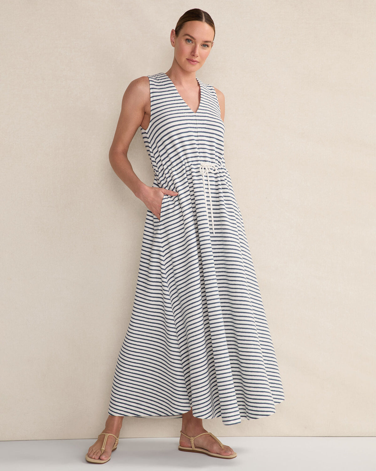 Talbots COTTON BLEND TEXTURED STRIPE MIDI DRESS
