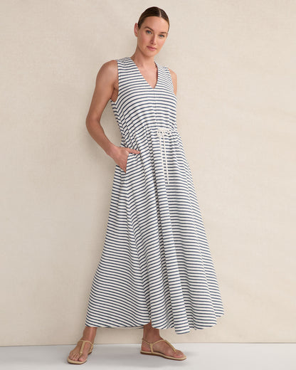 Talbots COTTON BLEND TEXTURED STRIPE MIDI DRESS