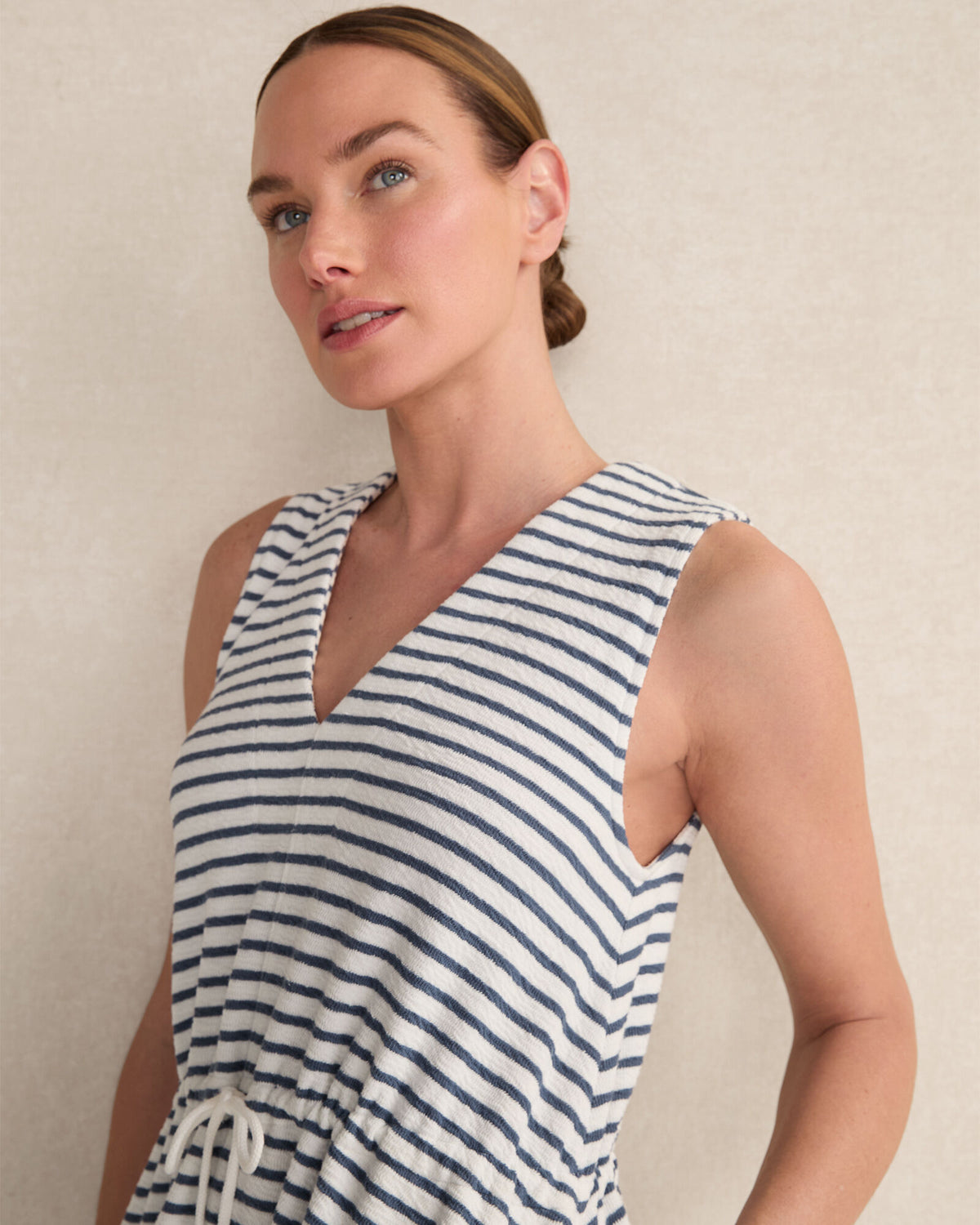 Talbots COTTON BLEND TEXTURED STRIPE MIDI DRESS