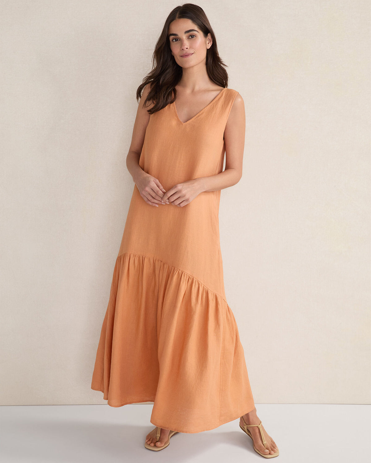 Talbots LINEN V-NECK TIERED MIDI DRESS