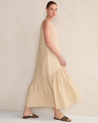Talbots LINEN V-NECK TIERED MIDI DRESS