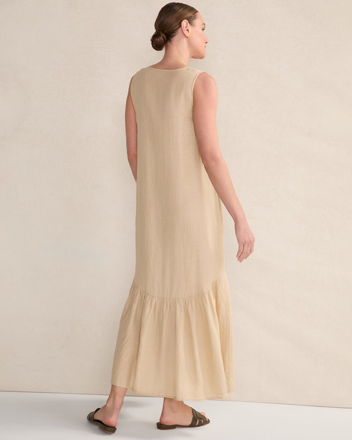 Talbots LINEN V-NECK TIERED MIDI DRESS