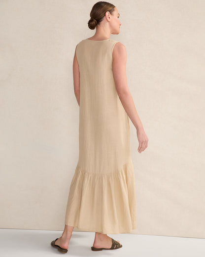 Talbots LINEN V-NECK TIERED MIDI DRESS