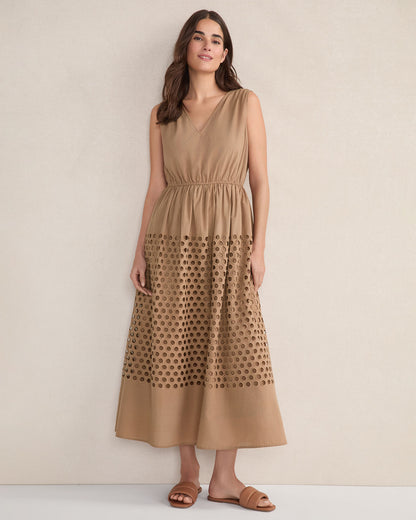 Talbots ORGANIC COTTON HONEYCOMB EYELET MIDI DRESS