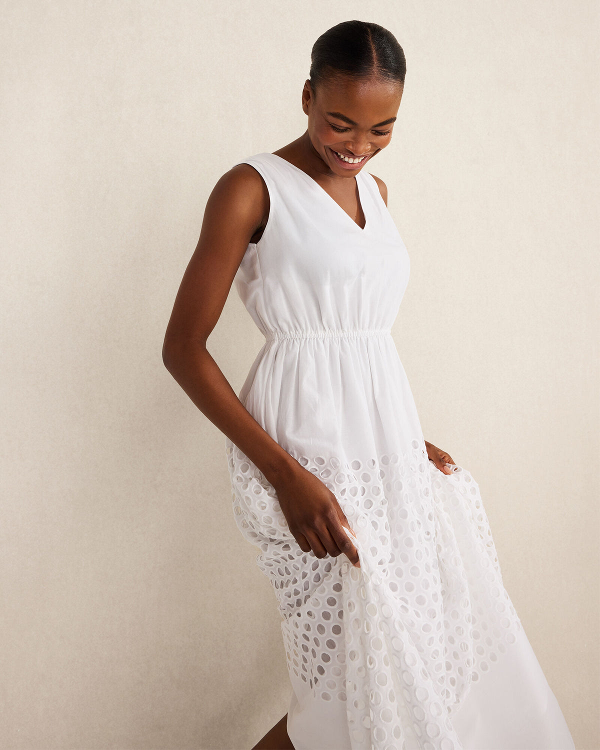Talbots ORGANIC COTTON HONEYCOMB EYELET MIDI DRESS
