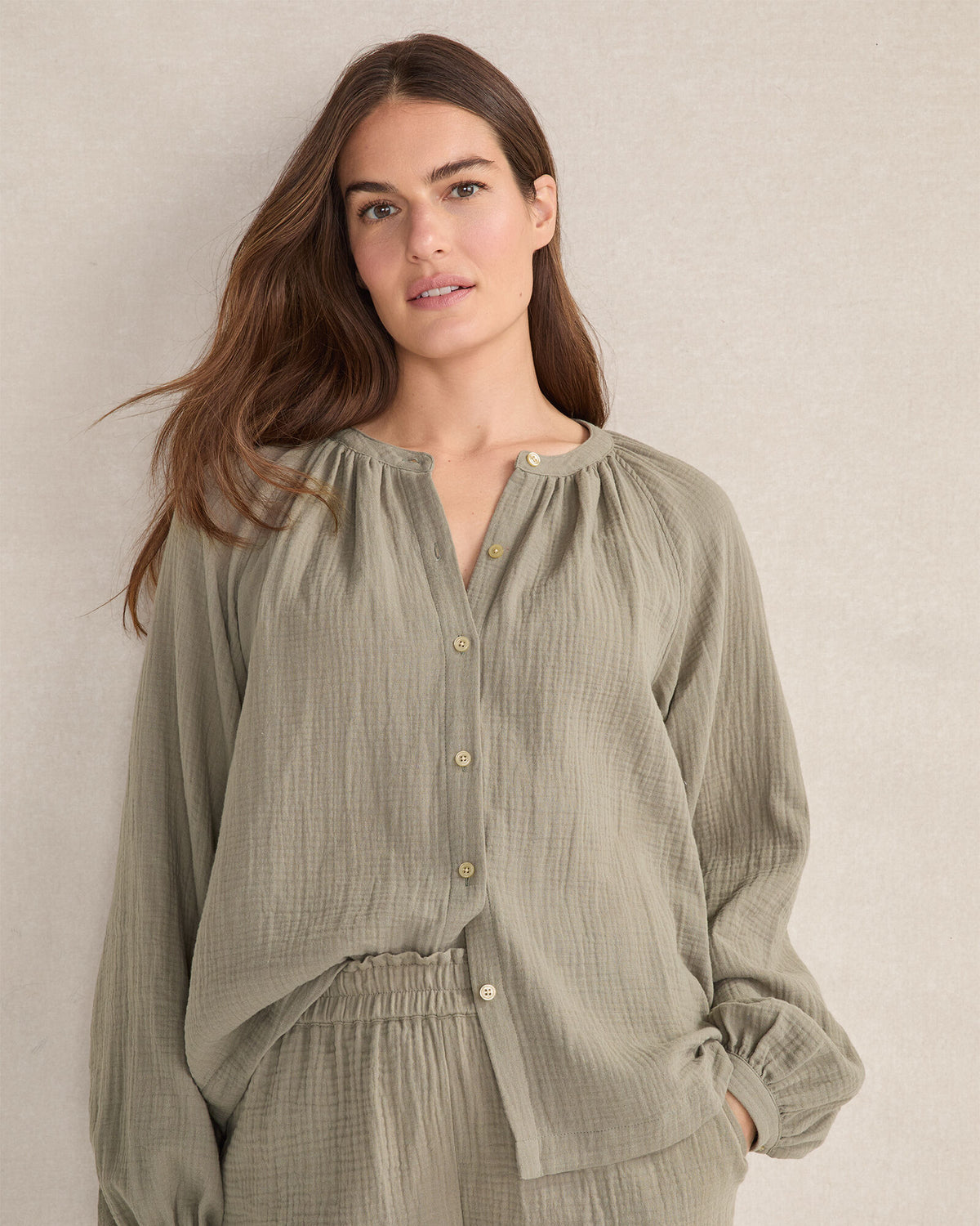 Talbots ORGANIC COTTON GAUZE LONG SLEEVE TOP