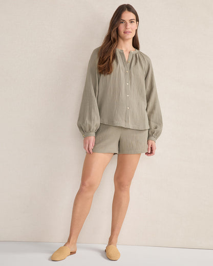 Talbots ORGANIC COTTON GAUZE LONG SLEEVE TOP