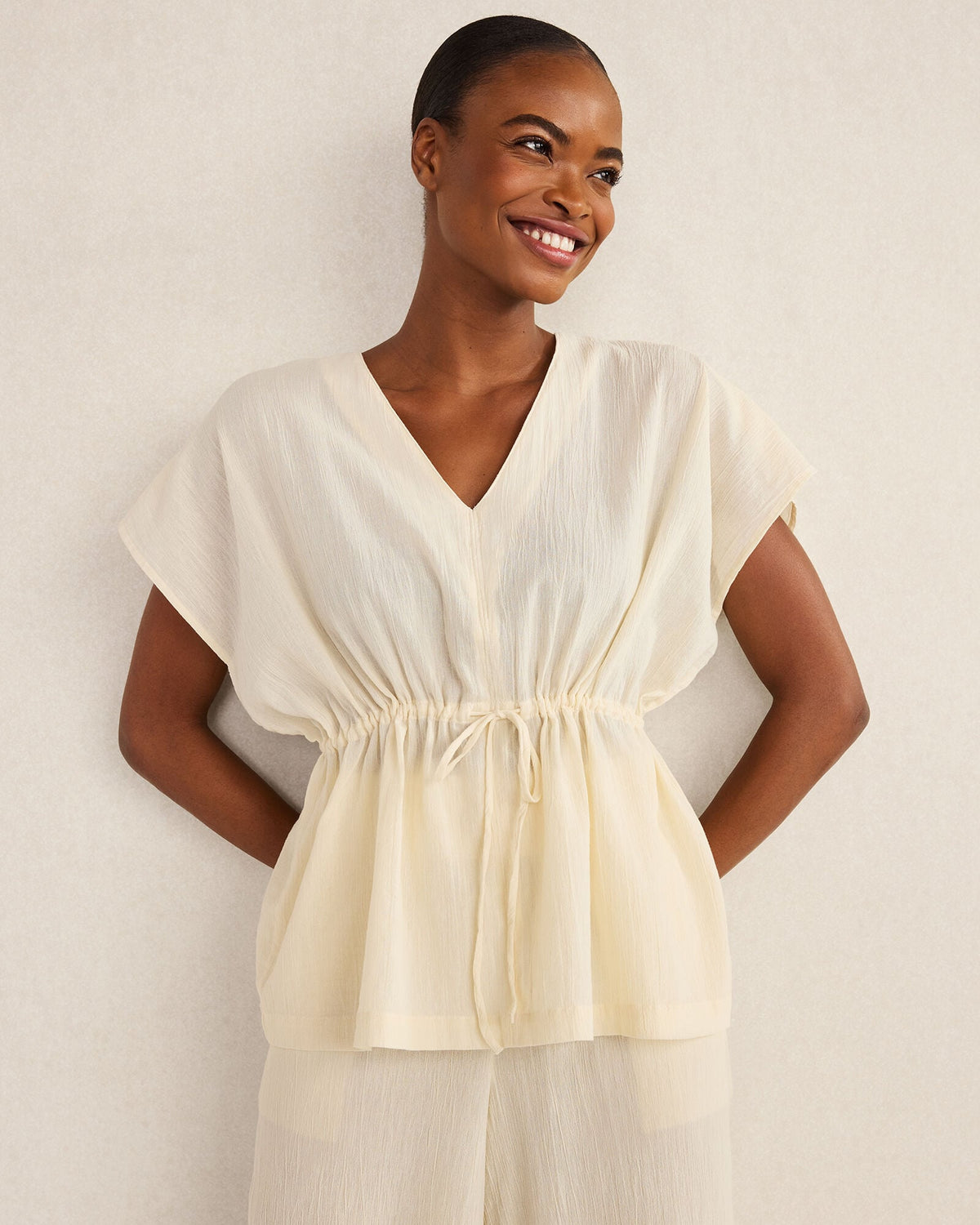 Talbots ORGANIC COTTON CRINKLE GAUZE FLUTTER SLEEVE TOP