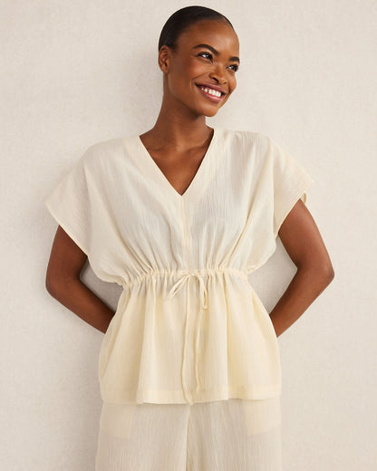 Talbots ORGANIC COTTON CRINKLE GAUZE FLUTTER SLEEVE TOP
