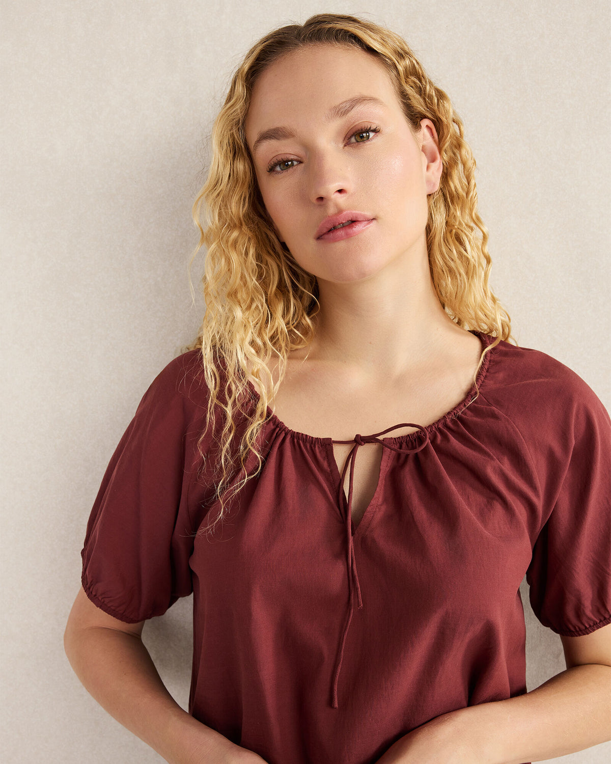 Talbots COTTON VOILE BLEND GATHERED SCOOP NECK TOP