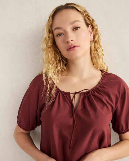 Talbots COTTON VOILE BLEND GATHERED SCOOP NECK TOP