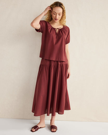 Talbots COTTON VOILE BLEND GATHERED SCOOP NECK TOP