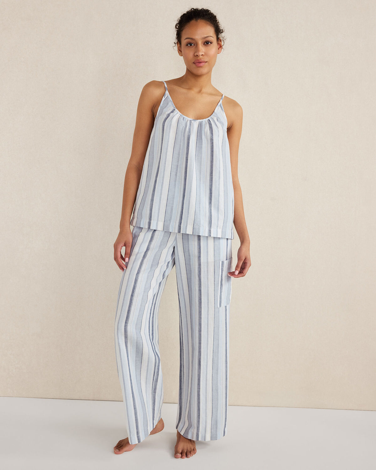Talbots ORGANIC COTTON LINEN COASTAL STRIPE CARGO SLEEP PANTS