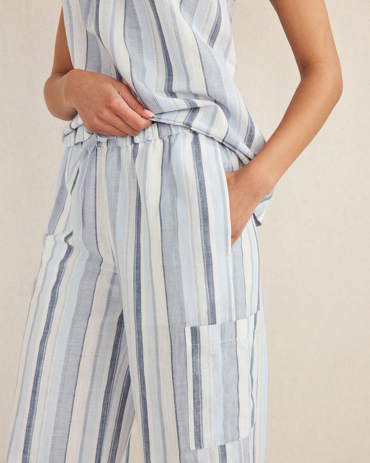 Talbots ORGANIC COTTON LINEN COASTAL STRIPE CARGO SLEEP PANTS