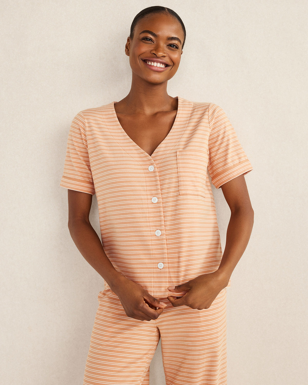 Talbots ORGANIC COTTON JERSEY STRIPED SHORT SLEEVE SLEEP TOP